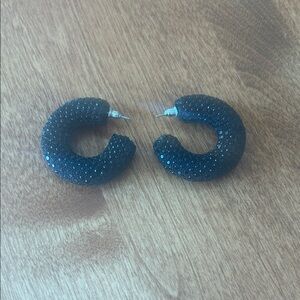 Badgley Mischka Black Hoop Post Earrings